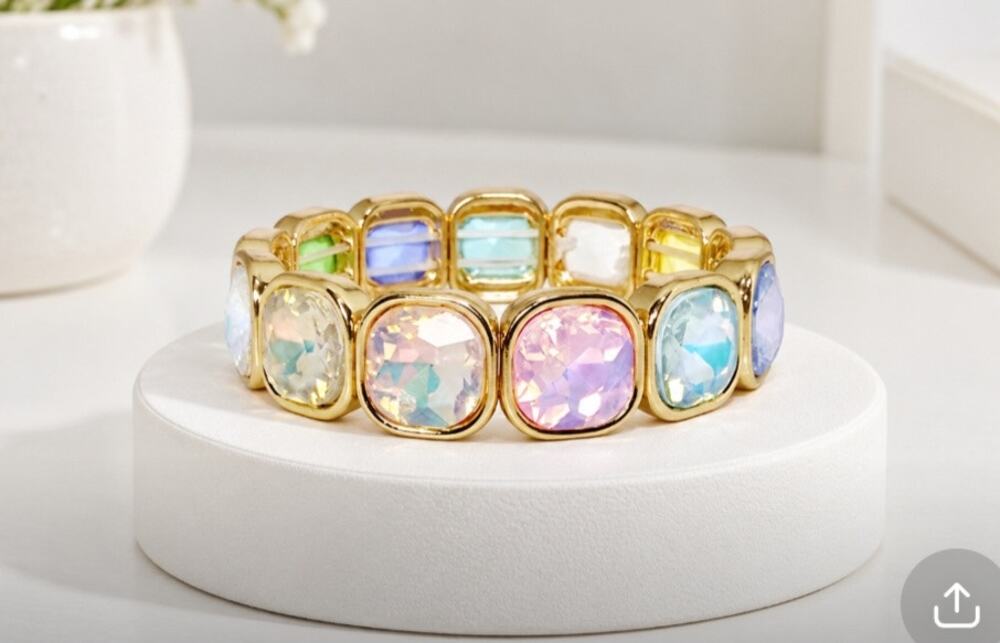 Gold Pastel Glass Stone Stretch Bracelet New
